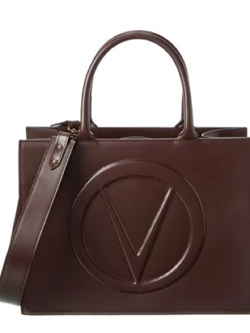 Valentino By Mario Valentino Brown Leather “Broderie” Tote with Embossed V Logo